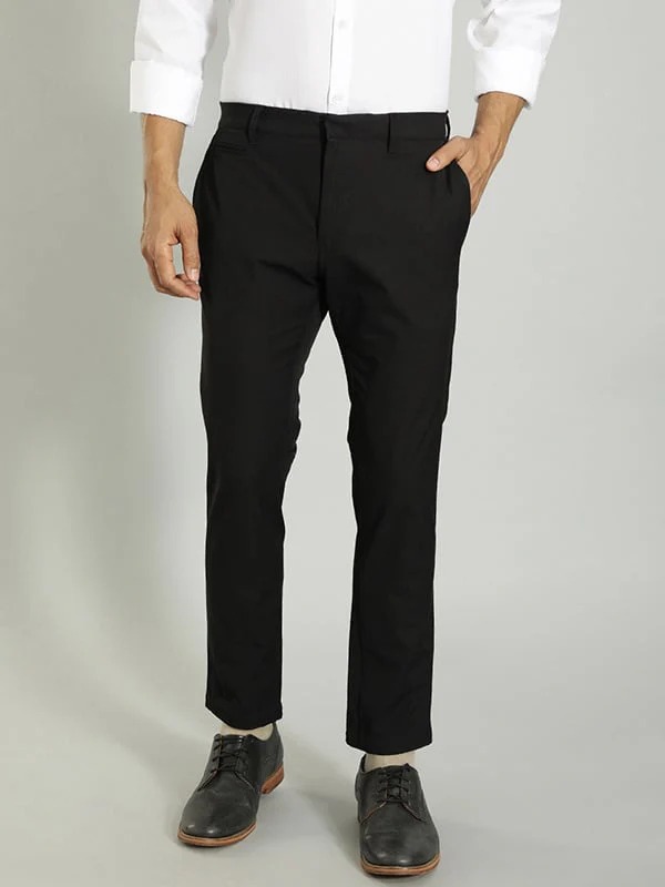 Indian Terrain Men's Comfort Fit Solid Black Trousers